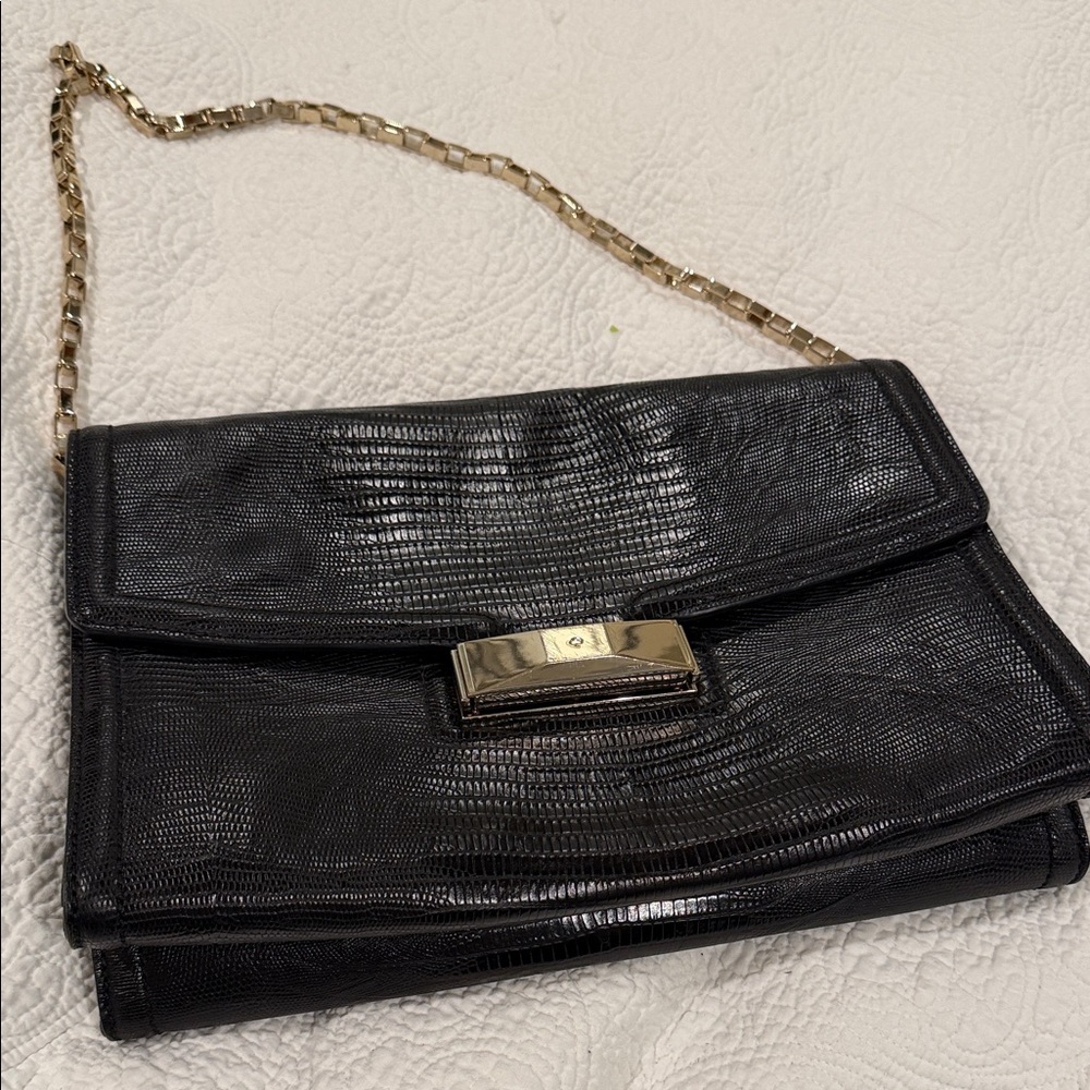 Kate Spade croc leather Elegant Black Purse/ Clutch with Gold Chain
